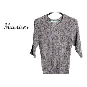 NWT Maurices Scoop Neck Knit Sweater, Silver & Black With Metallic Purple